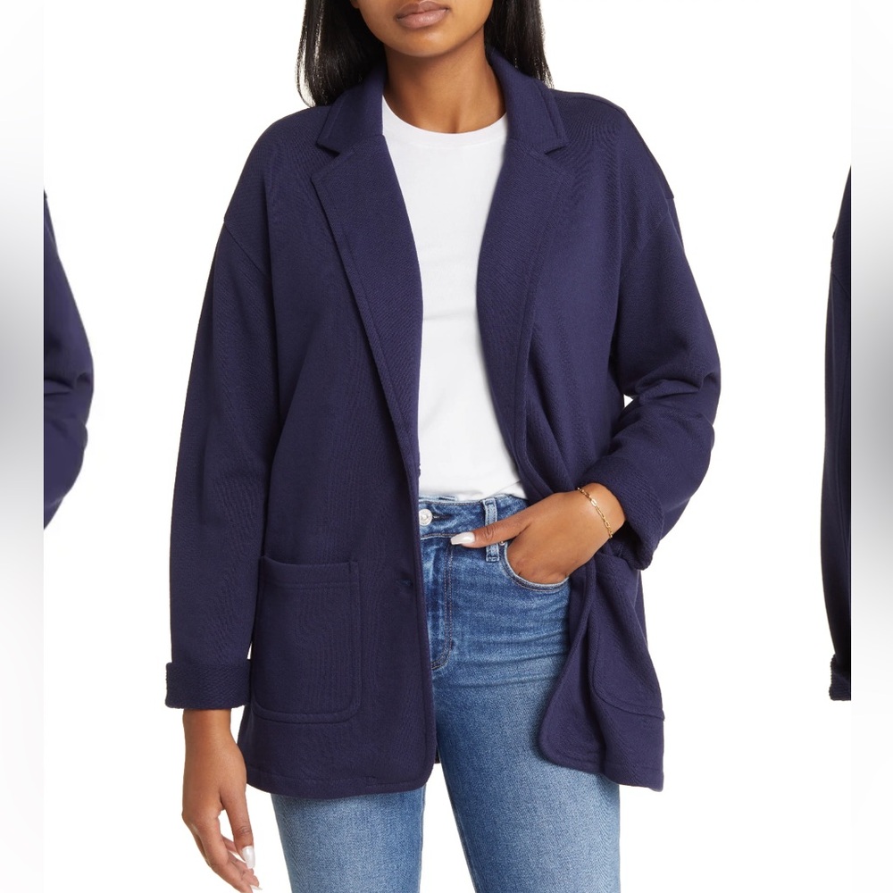 Nwt caslon(r) Relaxed French Terry Blazer in Navy Peacoat Sz L #B4